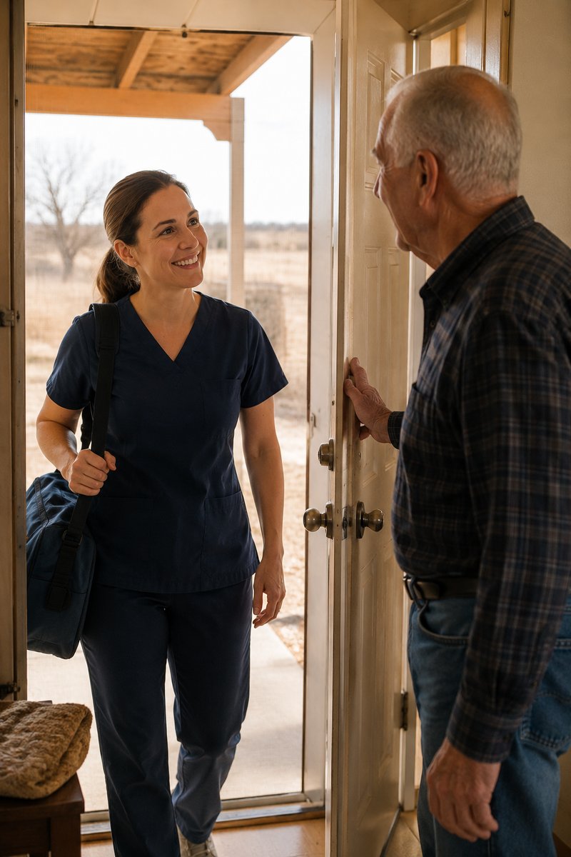 Therapist arriving at a patient's home
